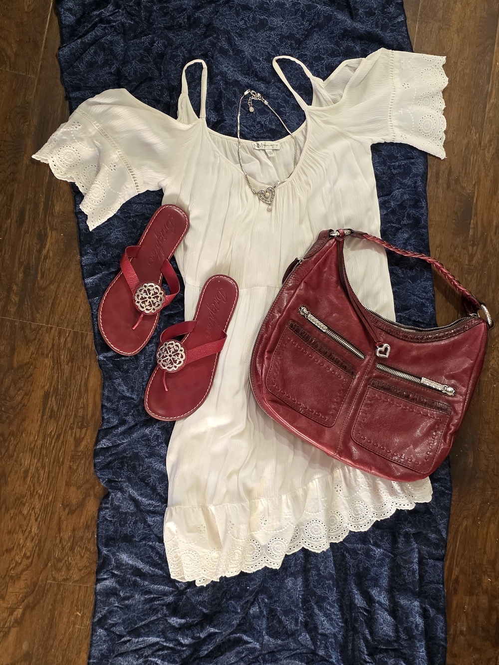 Neiman Marcus White Eyelet Cold-Shoulder Midi Dress